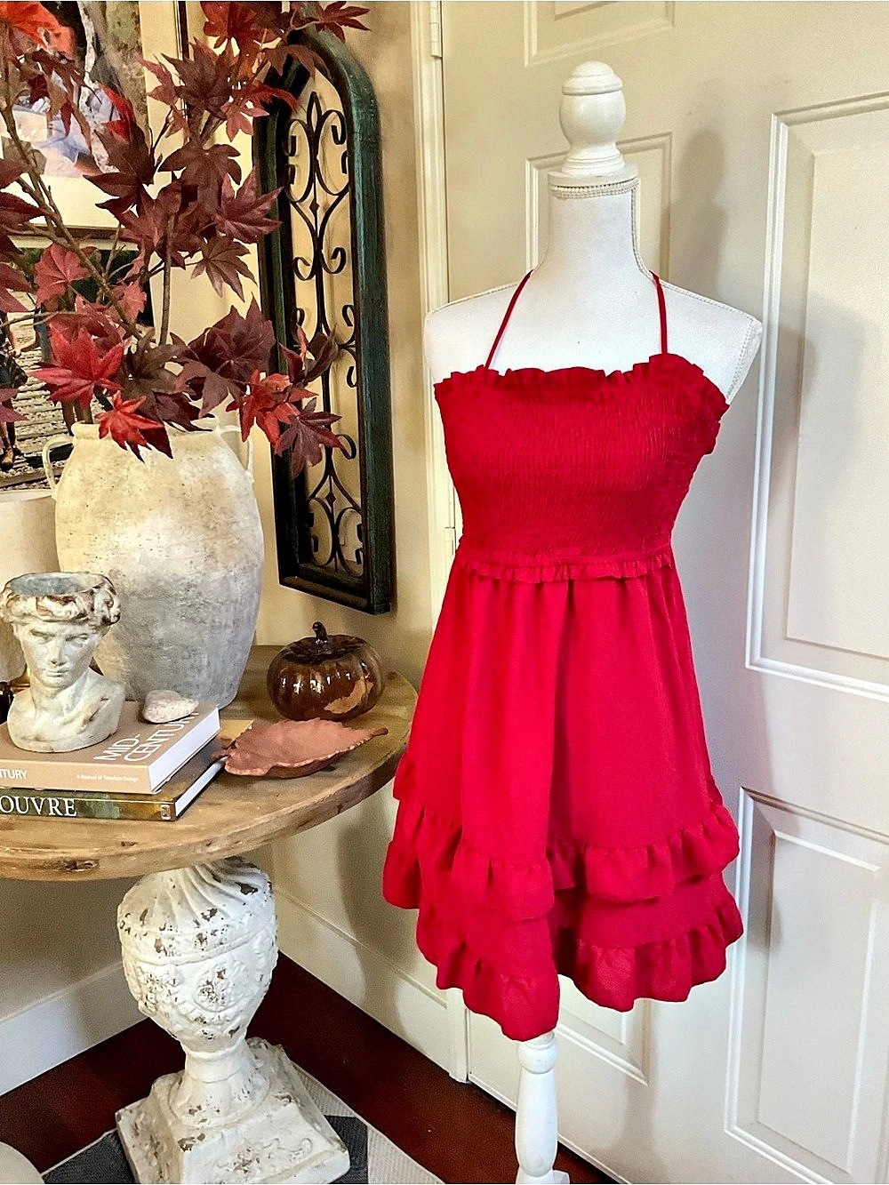 Shein Pink Ruffle Halter Dress Size Medium